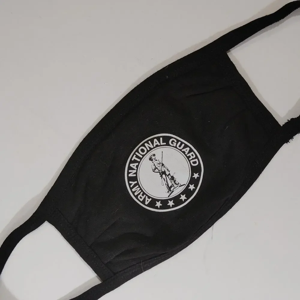 2-PK Army National Guard Face Mask, Black with Coat of Arms Logo